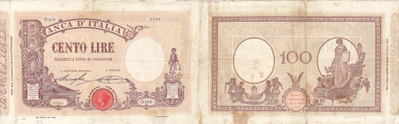 REGNO. Vittorio Emanuele III. 100 lire MATRICE (DECRETO) 03/02/1918. Gig. BI 15/...