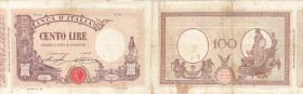 REGNO. Vittorio Emanuele III. 100 lire MATRICE (DECRETO) 03/02/1918. Gig. BI 15/25. R Carta di buona consistenza, colori vivaci, usuali pieghe central...