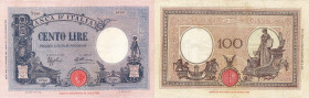 REGNO. Vittorio Emanuele III. 100 lire AZZURRINO (FASCIO) 17/10/1934. Gig. BI 18L. R Carta croccante di buona qualità, colori vivi, consuete pieghe.
...