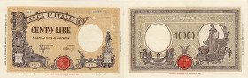 REGNO. Vittorio Emanuele III. 100 lire Grande "B" (FASCIO) 09/12/1942. Gig. BI 21A. Carta croccante di alta qualità, colori vivi, leggere pieghe centr...
