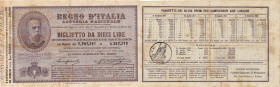 REGNO. Lotteria Nazionale. Umberto I. Biglietto da 10 lire 1891-1892
BB
