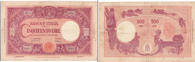 REPUBBLICA. 500 lire GRANDE "C" (B.I.) 22/07/1946. Gig. BI-37A. R Carta di buona consistenza e senza strappi, colori vivi, consuete pieghe centrali e ...