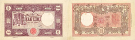REPUBBLICA. 1.000 lire Grande "M" (B.I.) 12-07-1947. Gig.BI-51H. Carta di buona qualità, colori vivi, pieghe centrali con strappo al centro, e ai bord...