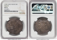 Philip III Cob 8 Reales ND (1598-1606) Mo-F AU55 NGC, Mexico City mint, KM44.2. 27.62gm. Showcasing dramatic earthen patination and wholesome original...