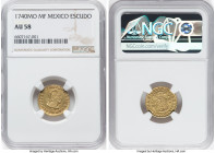 Philip V gold Escudo 1740 Mo-MF AU58 NGC, Mexico City mint, KM113, Cal-1759. A chiseled survivor of this popular issue presenting crisp peripheries wi...