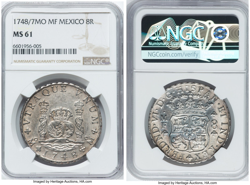 Ferdinand VI 8 Reales 1748/7 Mo-MF MS61 NGC, Mexico City mint, KM104.1, Cal-470....