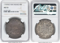 Ferdinand VI 8 Reales 1759 Mo-MM AU53 NGC, Mexico City mint, KM104.2, Cal-495. Underlying argent brilliance peaks through the sepia and azure patina. ...