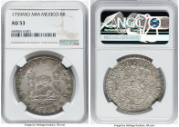 Ferdinand VI 8 Reales 1759 Mo-MM AU53 NGC, Mexico City mint, KM104.2, Cal-495. A tastefully toned piece, virtually free of circulation wear and graced...