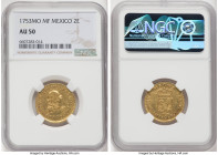 Ferdinand VI gold 2 Escudos 1753 Mo-MF AU50 NGC, Mexico City mint, KM126.2, Cal-163. A well-kept specimen of this sought-after type presenting minor h...