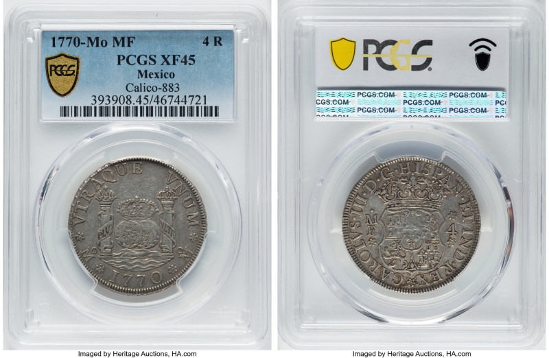 Charles III 4 Reales 1770 Mo-MF XF45 PCGS, Mexico City mint, KM96, Cal-883. The ...
