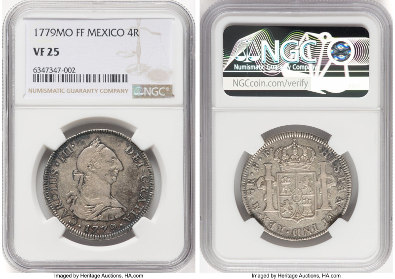 Charles III 4 Reales 1779 Mo-FF VF25 NGC, Mexico City mint, KM97.2, Cal-892. The...