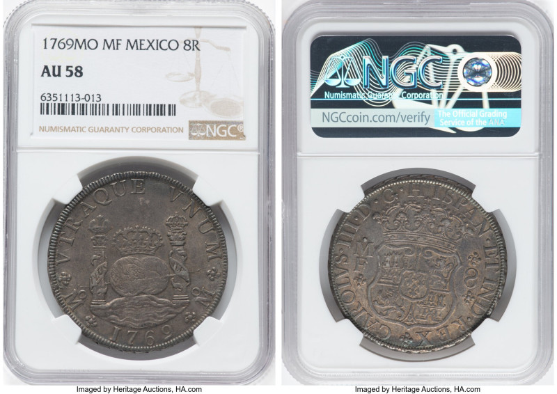 Charles III 8 Reales 1769 Mo-MF AU58 NGC, Mexico City mint, KM105, Cal-1095. On ...