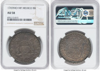 Charles III 8 Reales 1769 Mo-MF AU58 NGC, Mexico City mint, KM105, Cal-1095. On the cusp of Mint State, dramatically toned in azure and caramel. HID09...