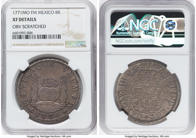 Charles III 8 Reales 1771 Mo-FM XF Details (Obverse Scratched) NGC, Mexico City ...