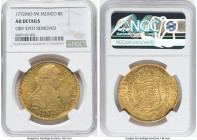 Charles III gold 8 Escudos 1772 Mo-FM AU Details (Obverse Spot Removed) NGC, Mexico City mint, KM156.1, Cal-1998. Even highpoint wear confirms the sta...