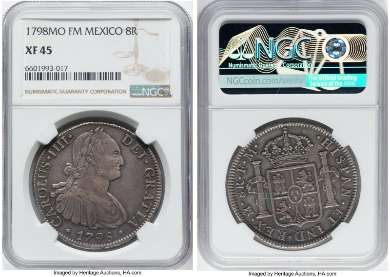 Charles IV 8 Reales 1798 Mo-FM XF45 NGC, Mexico City mint, KM109, Cal-961. A mod...