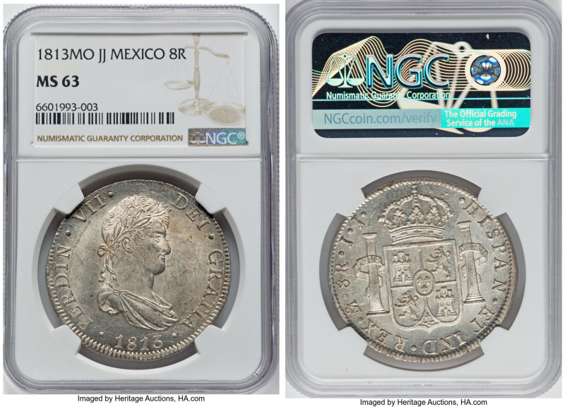 Ferdinand VII 8 Reales 1813 Mo-JJ MS63 NGC, Mexico City mint, KM111, Elizondo-14...