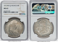 Ferdinand VII 8 Reales 1813 Mo-JJ MS63 NGC, Mexico City mint, KM111, Elizondo-148. A Choice Mint State representative, currently bested by a single pi...