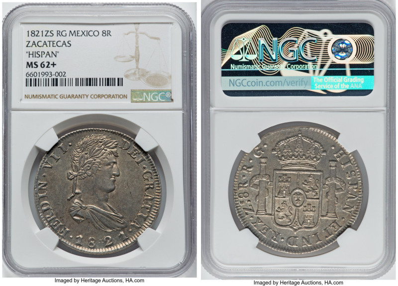 Zacatecas. Ferdinand VII "Royalist" 8 Reales 1821 Zs-RG MS62+ NGC, Zacatecas min...