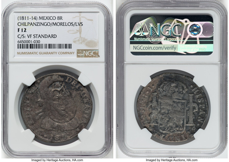 War of Independence Counterstamped 8 Reales ND (1811-1814) F12 NGC, KM285.2. Chi...