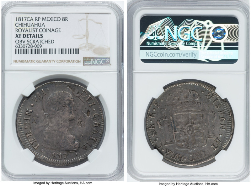 Chihuahua. War of Independence - Ferdinand VII 8 Reales 1817 Ca-RP XF Details (O...