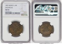 Republic 1/4 Real 1825 AU53 NGC, Zacatecas mint, KM366. A popular, whimsical type with a flamboyant design thoroughly appreciable in this lightly hand...