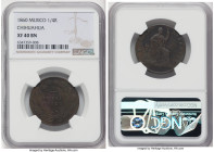 Republic 1/4 Real 1860 XF40 Brown NGC, Chihuahua mint, KM344. The first date of this short-lived fractional issue, the design evincing some highpoint ...
