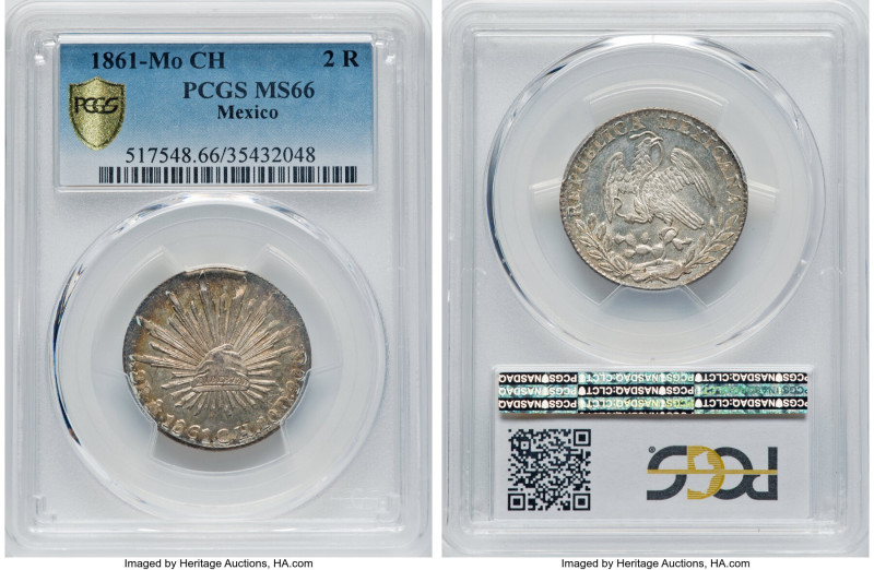 Republic 2 Reales 1861 Mo-CH MS66 PCGS, Mexico City mint, KM374.10. Conditionall...