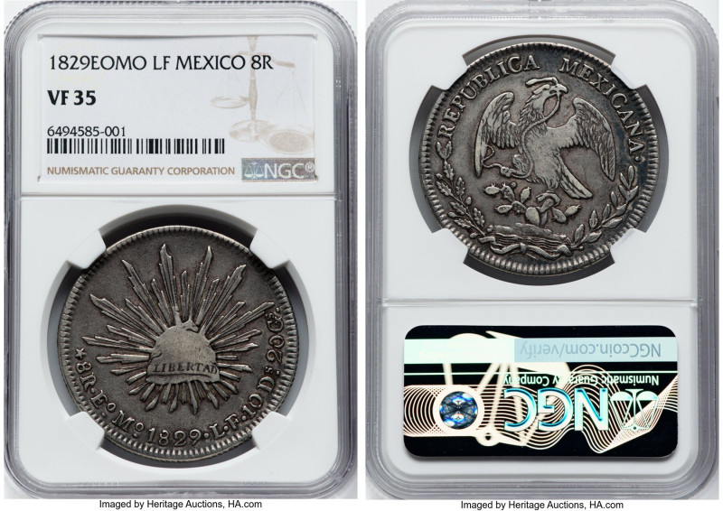 Republic 8 Reales 1829 EoMo-LF VF35 NGC, Estado de Mexico mint, KM377.5, DP-EoMo...