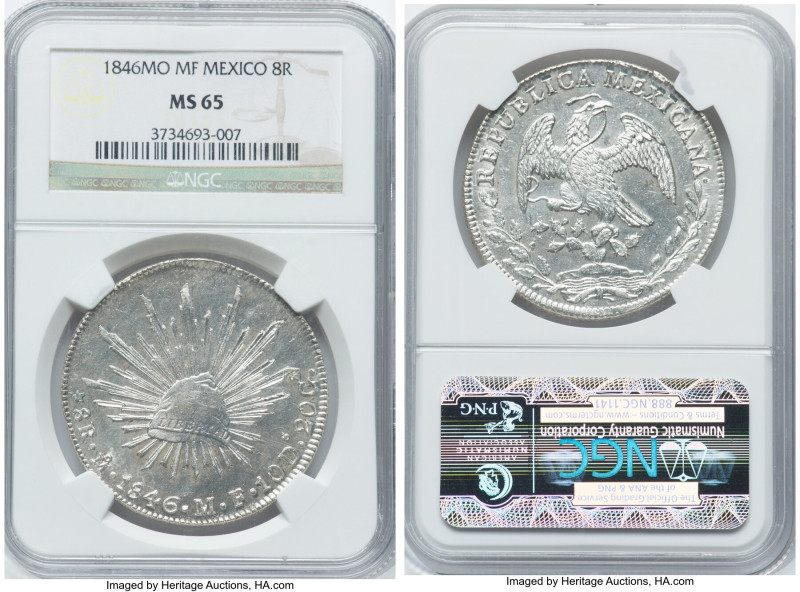 Republic 8 Reales 1846 Mo-MF MS65 NGC, Mexico City mint, KM377.10, DP-Mo30. A fa...