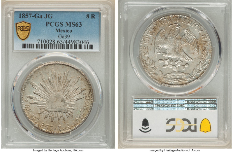 Republic 8 Reales 1857 Ga-JG MS63 PCGS, Guadalajara mint, KM377.6, DP-Ga39. HID0...