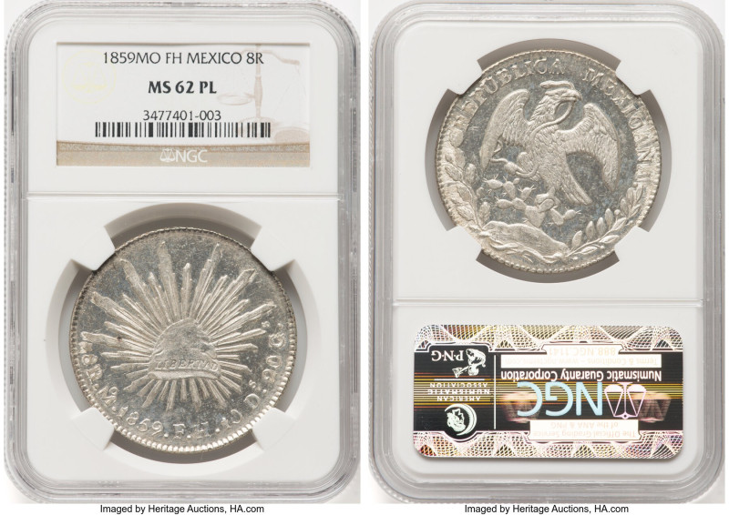 Republic 8 Reales 1859 Mo-FH MS62 Prooflike NGC, Mexico City mint, KM377.10, DP-...