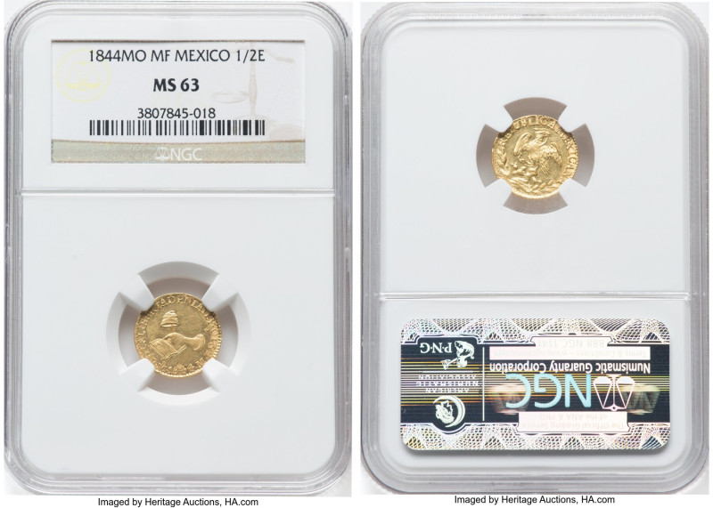 Republic gold 1/2 Escudo 1844 Mo-MF MS63 NGC, Mexico City mint, KM378.5, Fr-107....