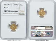 Republic gold 1/2 Escudo 1852 Mo-GC MS61 NGC, Mexico City mint, KM378.5. Somewhat softly struck in the central areas, yet a wholly Uncirculated and pl...