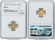 Republic gold 1/2 Escudo 1859 Ga-JG MS61 NGC, Guadalajara mint, KM378.2. A lemon-yellow example, with a notable planchet flaw on the obverse at around...