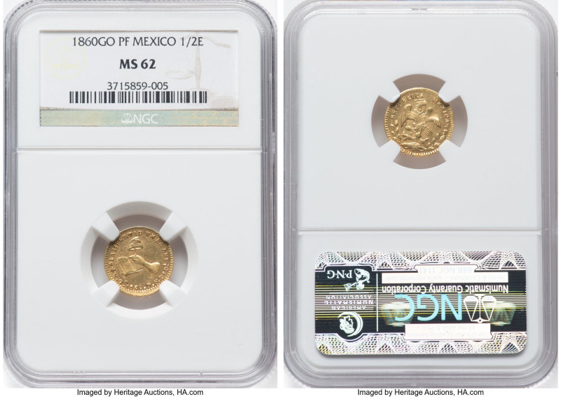 Republic gold 1/2 Escudo 1860 Go-PF MS62 NGC, Guanajuato mint, KM378.4, Fr-115. ...