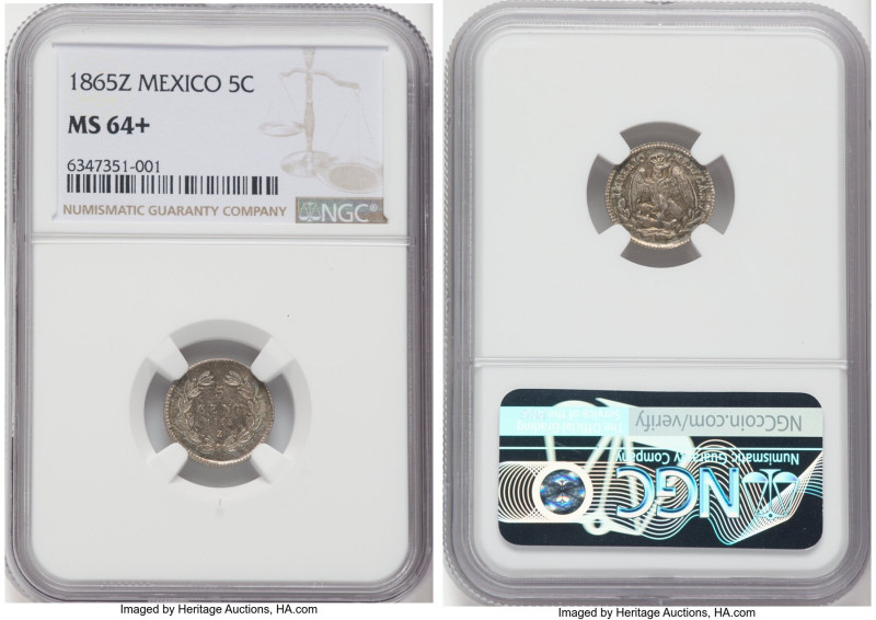 Maximilian 5 Centavos 1865-Z MS64+ NGC, Zacatecas mint, KM385.3. Shy of a Gem de...