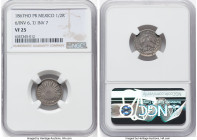 Republic 1/2 Real 1867 Ho-PR VF25 NGC, Hermosillo mint, KM370.8. 6/ Inverted 6, 7/ Inverted 7. The only example of this variety graded by NGC, with al...