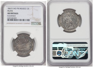Republic 2 Reales 1867/1 Ho-PR/FM AU Details (Cleaned) NGC, Hermosillo mint, KM374.9. Final date of three-year type, represented by a piece in very re...