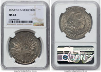 Republic 8 Reales 1877 Ca-EA MS62 NGC, Chihuahua mint, KM377.2, DP-Ca55. An admirable state of presentation for the type, whirling with luster that an...