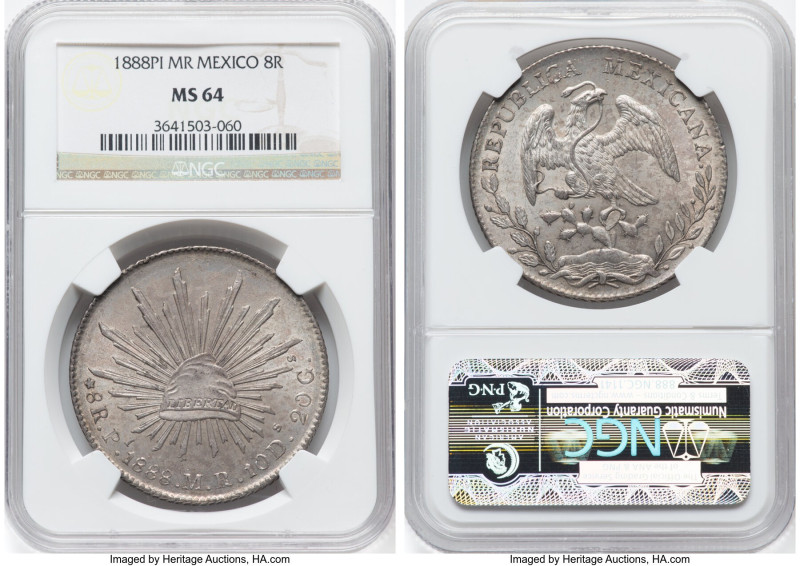 Republic 8 Reales 1888 Pi-MR MS64 NGC, Potosi mint, KM377.12, DP-Pi79. Invigorat...
