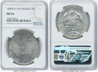 Republic 8 Reales 1890 Cn-AM MS62 NGC, Culiacan mint, KM377.3, DP-Cn52. A pleasing Mint State example with virtually untoned, slightly flashy fields. ...