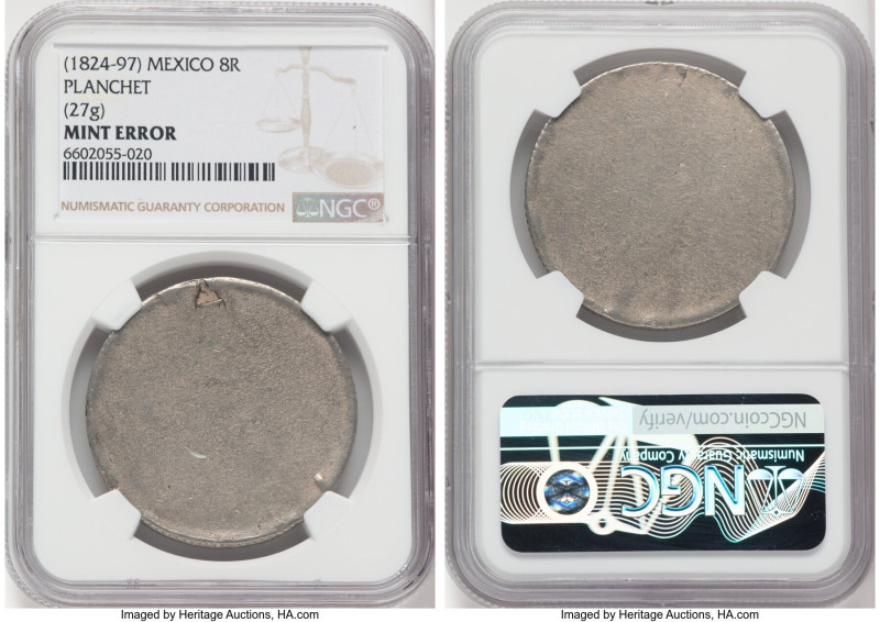 Republic Mint Error - Planchet 8 Reales ND (1824-1897) NGC, 27gm. Displaying a g...