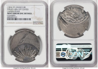 Republic Mint Error - Struck 40% Off Center, Laminations 8 Reales ND (1824-1897) UNC Details (Cleaned) NGC, Several lamination errors visible througho...