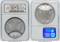 Republic Mint Error - Double-Struck Off-Center 8 Reales ND AU55 NGC, Culiacan mint, KM377.3. Second strike off-center. Lustrous and nearly uncirculate...