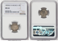 Republic 10 Centavos 1890 Go-R MS64 NGC, Guanajuato mint, KM403.5. Nearing the peak of the population report, quite lustrous and dressed in teal and c...