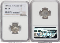 Republic 10 Centavos 1892 Mo-M MS63 NGC, Mexico City mint, KM403.7. Neat and lustrous on the obverse, paired with a more subdued opalescent-toned reve...