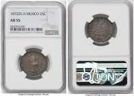 Republic 25 Centavos 1872 Zs-H AU55 NGC, Zacatecas mint, KM406.9. The third-finest at NGC, impressively rendered and cloaked in a glossy patina of cha...