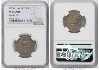 Republic 25 Centavos 1875 A-L XF Details (Rim Filing) NGC, Alamos mint, KM406. The only specimen graded across certification companies, slightly incon...