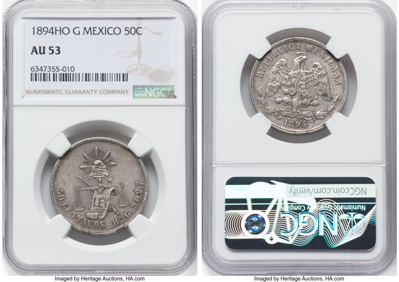 Republic 50 Centavos 1894 Ho-G AU53 NGC, Hermosillo mint, KM407.5. Attainable ex...